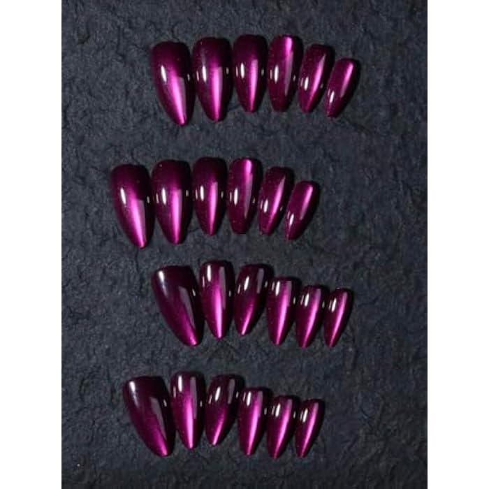 24Pcs/Set Y2K Aesthetic Purple Crystal Cat Eye Press On Nails Long Almond - Image 3